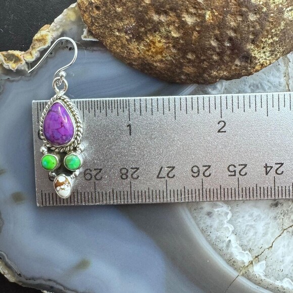 Sterling Southwestern Style Multistone Cluster Dangle Earrings For Women #2 - Picture 9 of 10